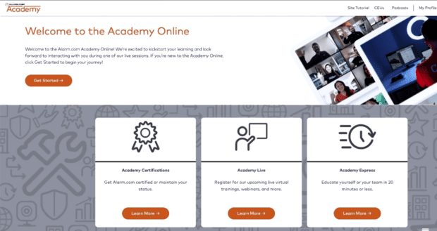 Alarm.com Academy for partner training, powered by Skilljar 