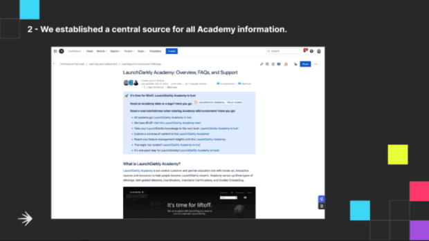 LaunchDarkly created a central source for all of their Academy information in Confluence.