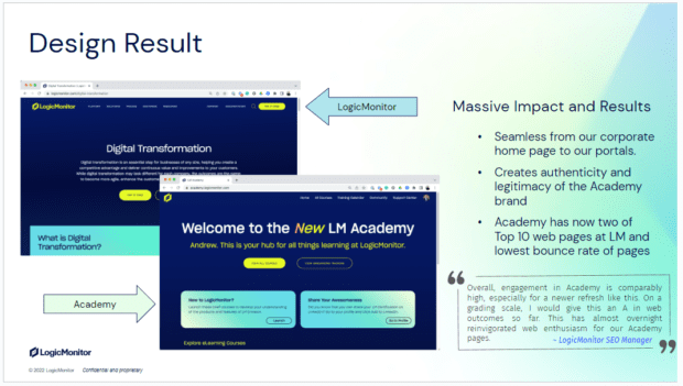 LogicMonitor matched the look and feel of their learning academy to that of its website using Skilljar 