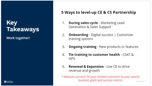  Key Takeaways for level up the Customer Education and Customer Success partnership , webinar from Skilljar 